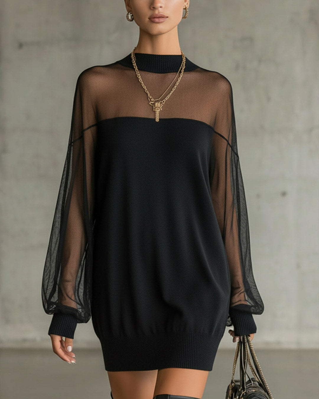 Amelia | Mesh-Sleeve Mini Dress