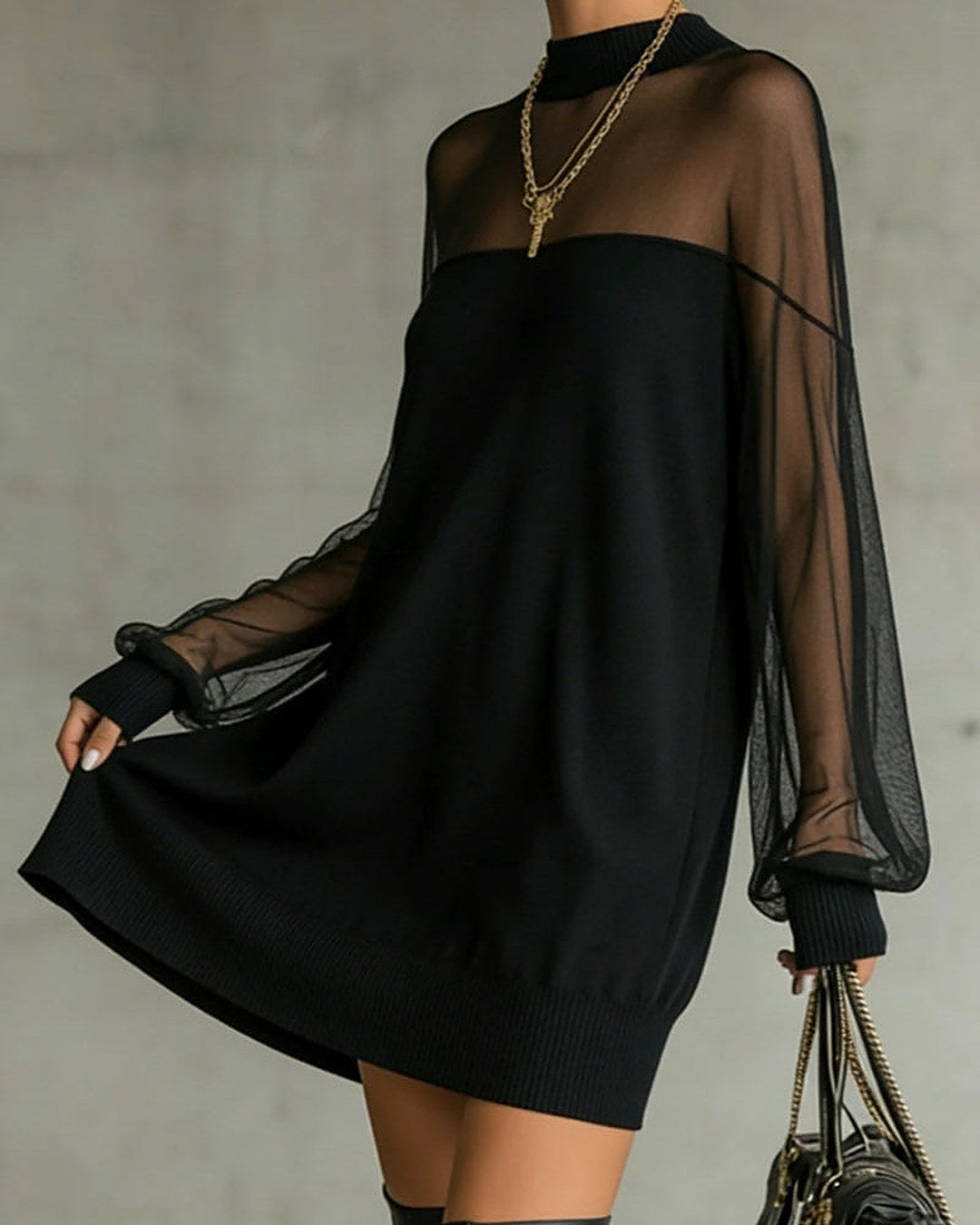 Amelia | Mesh-Sleeve Mini Dress