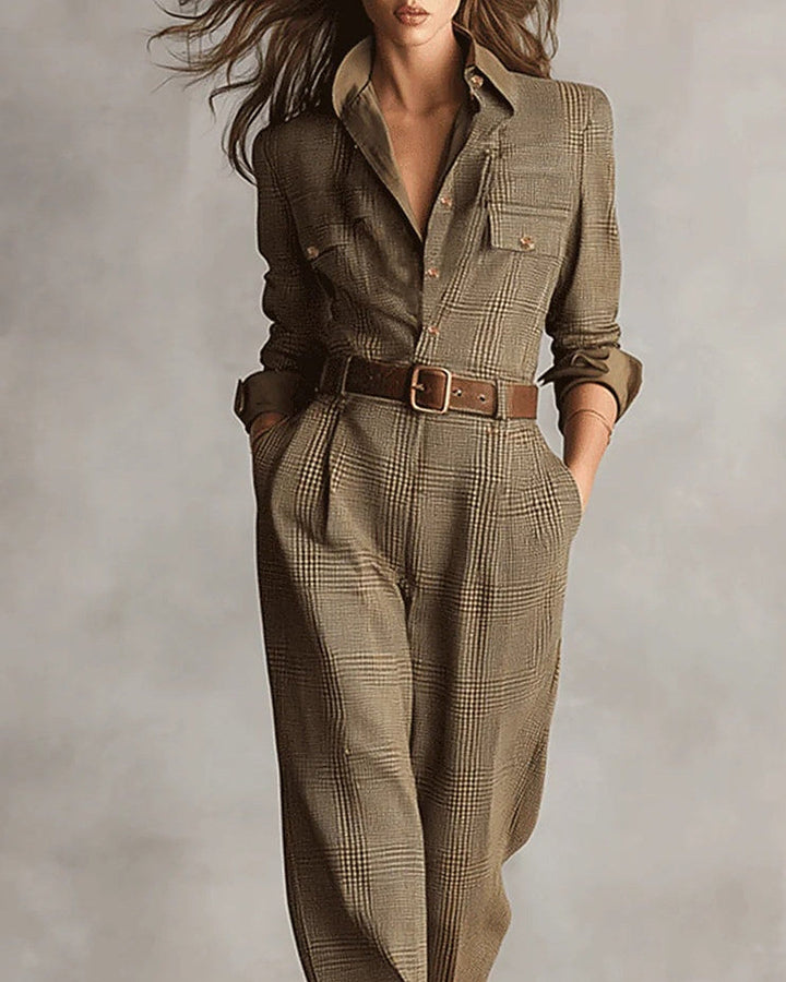 Anna | Plaid Belted Jumpsuit