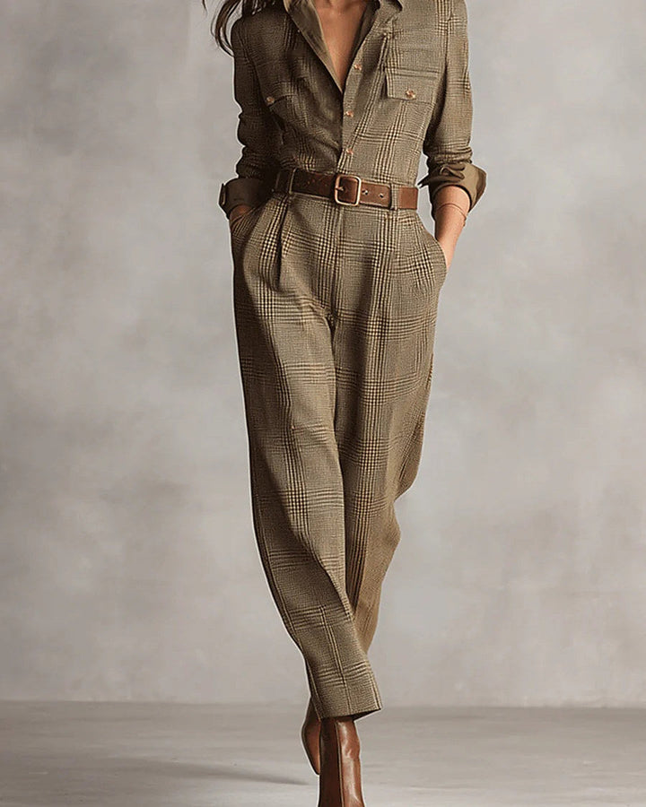Anna | Plaid Belted Jumpsuit