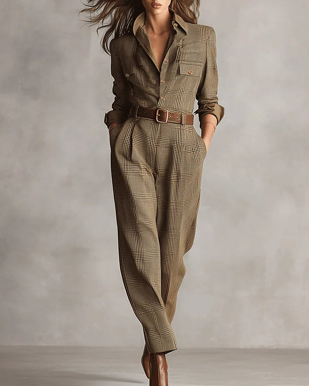 Anna | Plaid Belted Jumpsuit