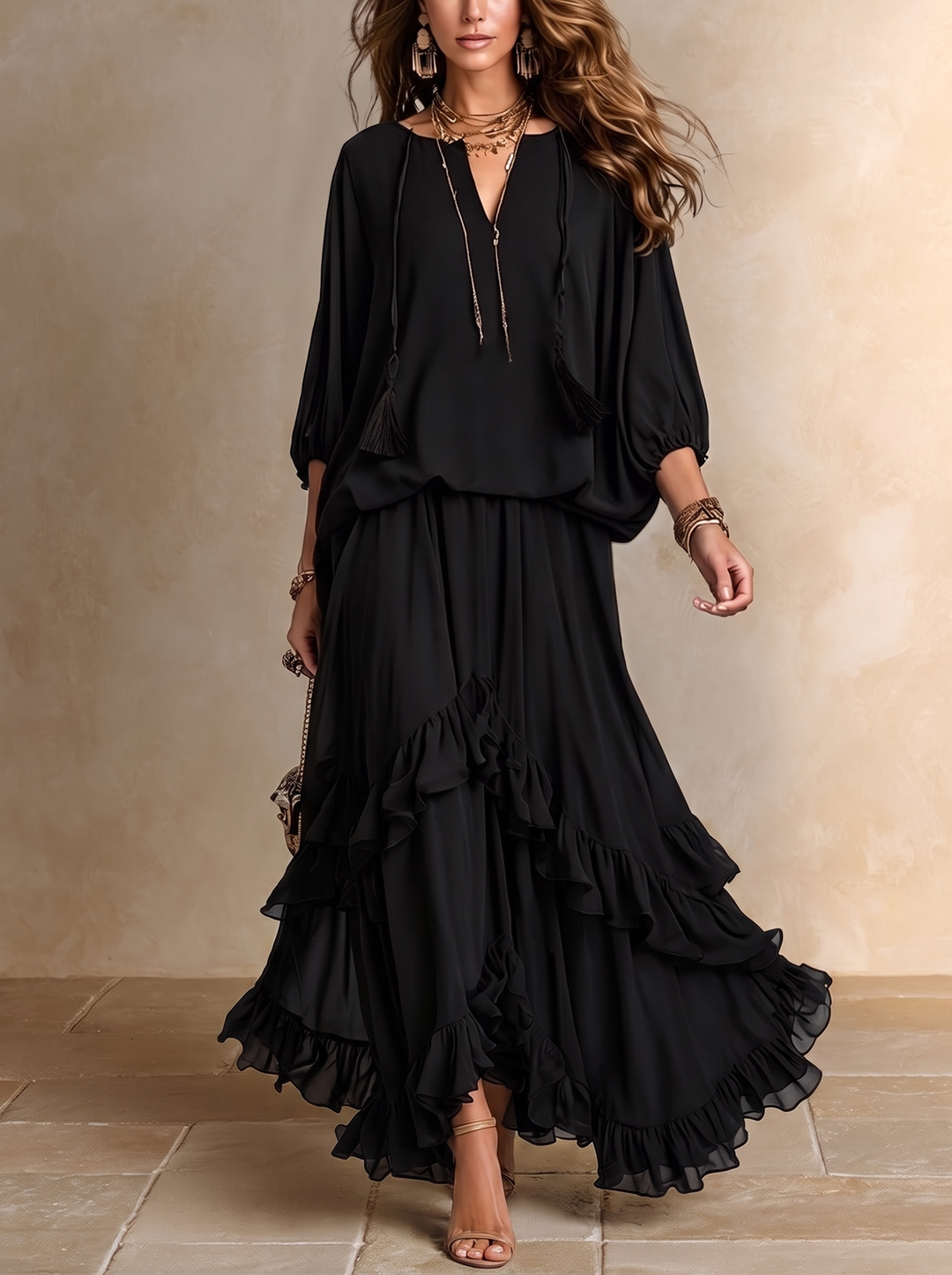 Annalisa | Chiffon Top & Tiered Skirt Set