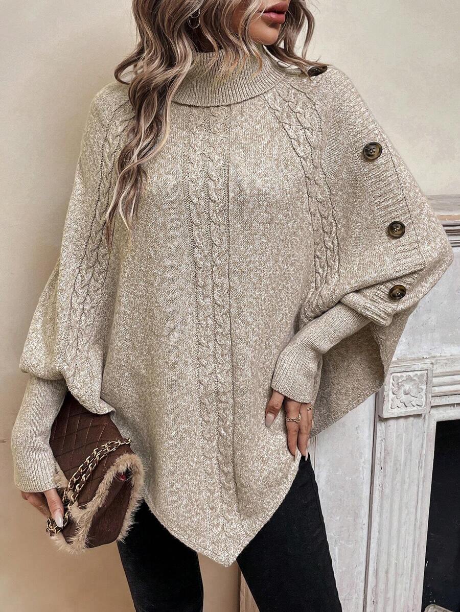 Annelise | Cable-Knit Batwing Poncho Sweater