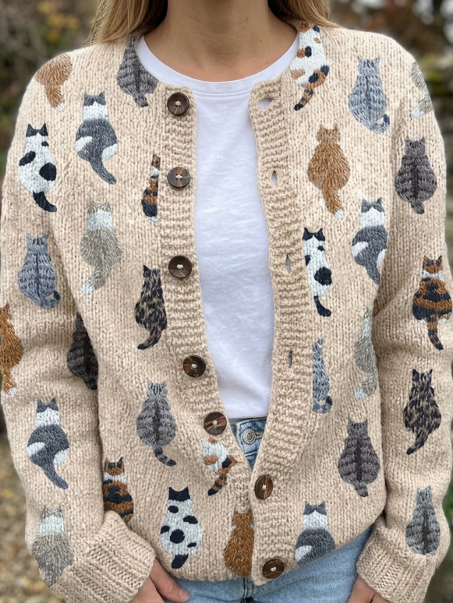 Ashy | Relaxed Cat Print Cardigan