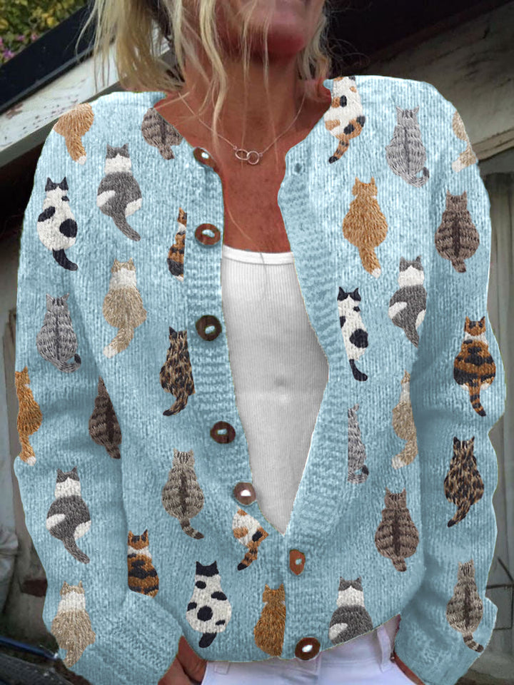 Ashy | Relaxed Cat Print Cardigan