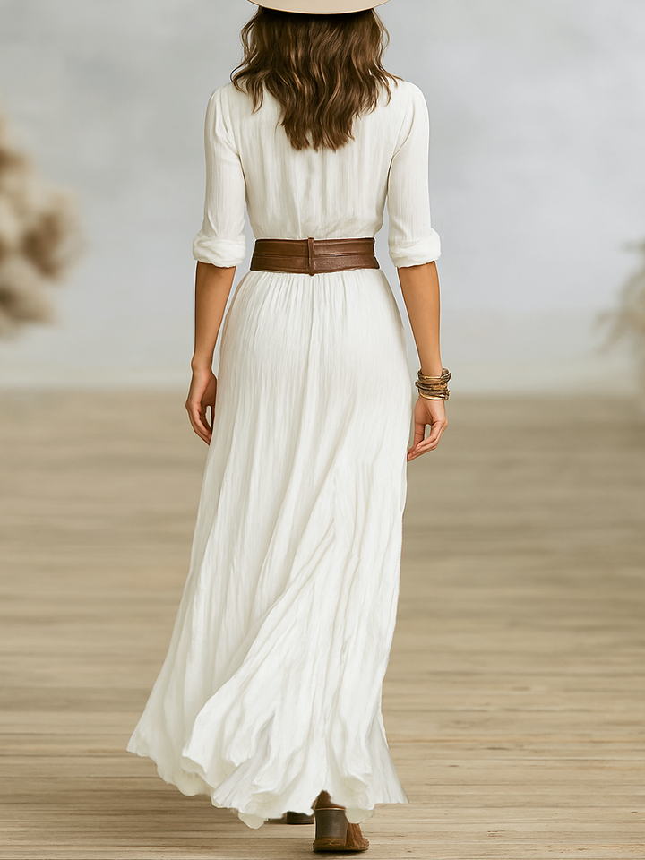 Aurore | Long Linen Dress with Reverse Collar