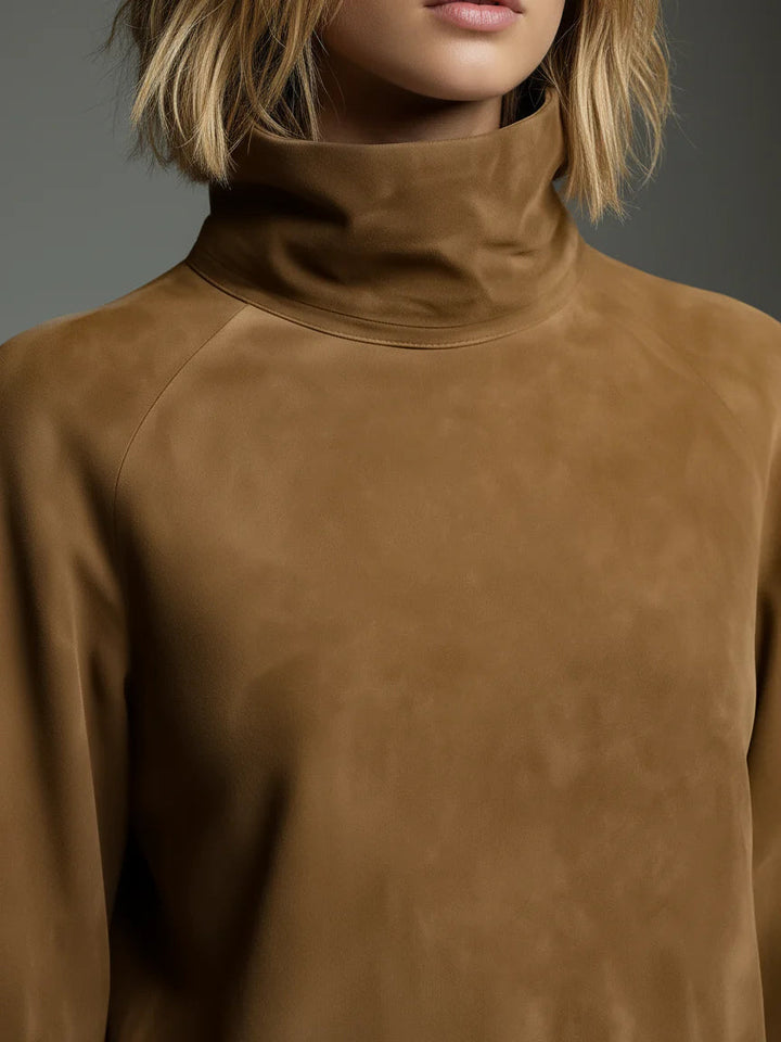 Bibiane | Oversized Mini Dress in Suede with High Collar