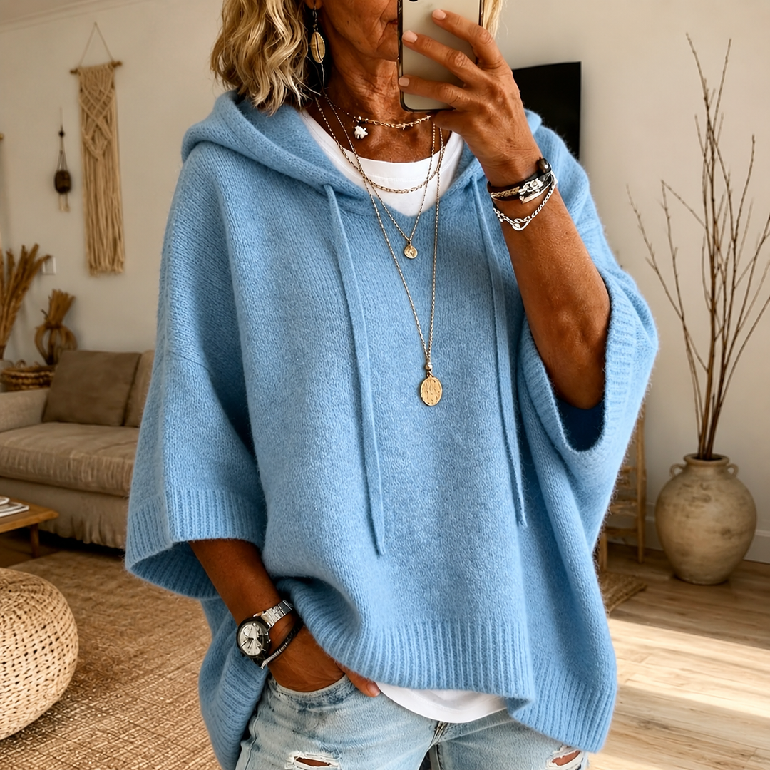 Blanche | Sky Blue Hooded Poncho Sweater