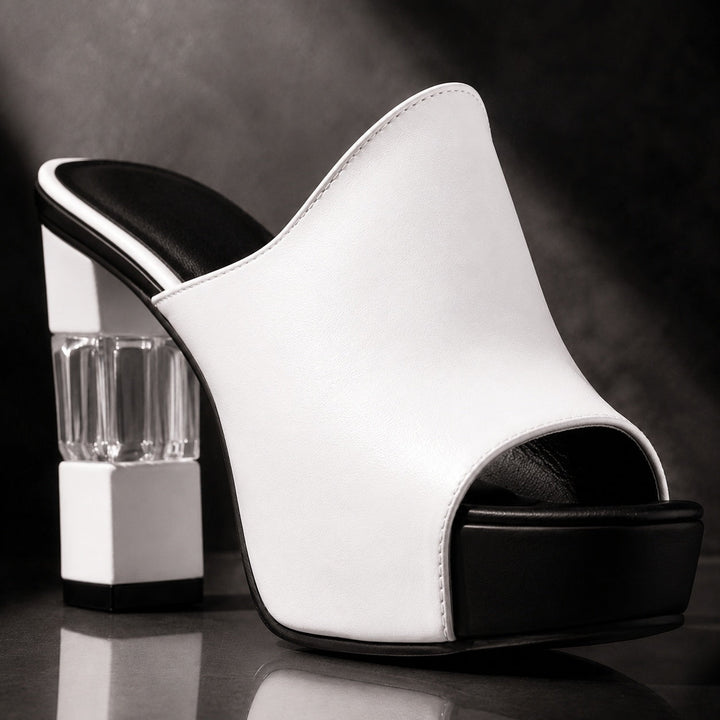 Christal | Leather Peep Toe Platform Mules
