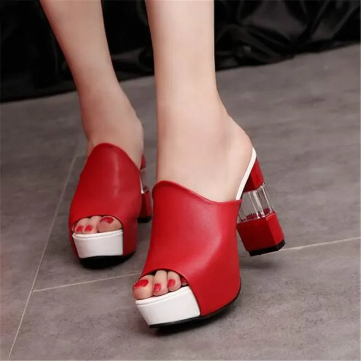 Christal | Leather Peep Toe Platform Mules