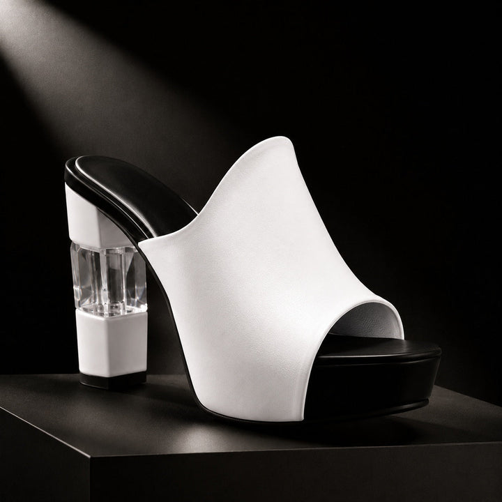 Christal | Leather Peep Toe Platform Mules