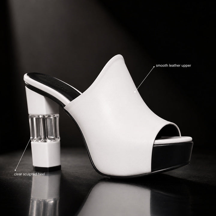 Christal | Leather Peep Toe Platform Mules