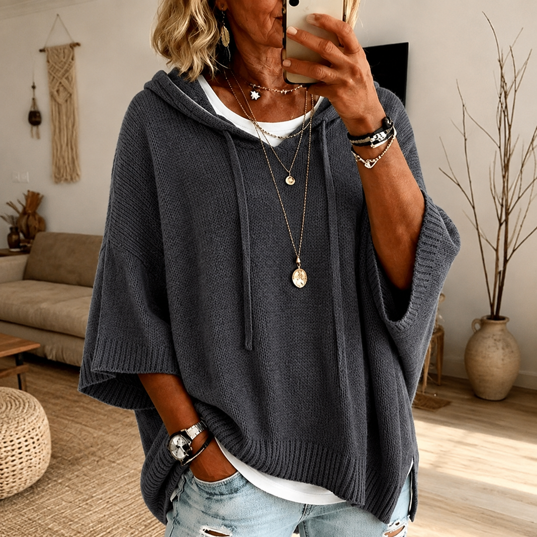 Coralie | Charcoal Hooded Poncho Sweater