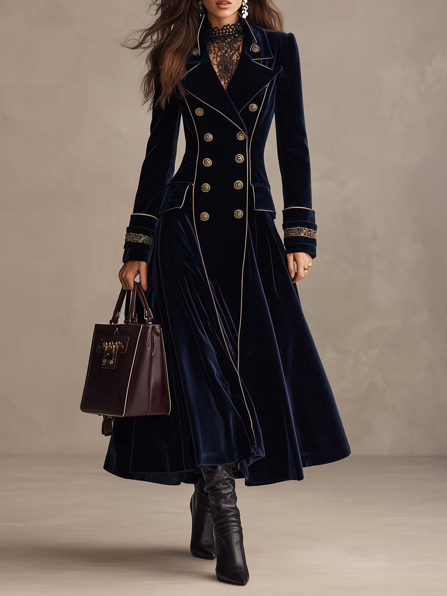 Cordelia | Velvet Double-Breasted Long Coat