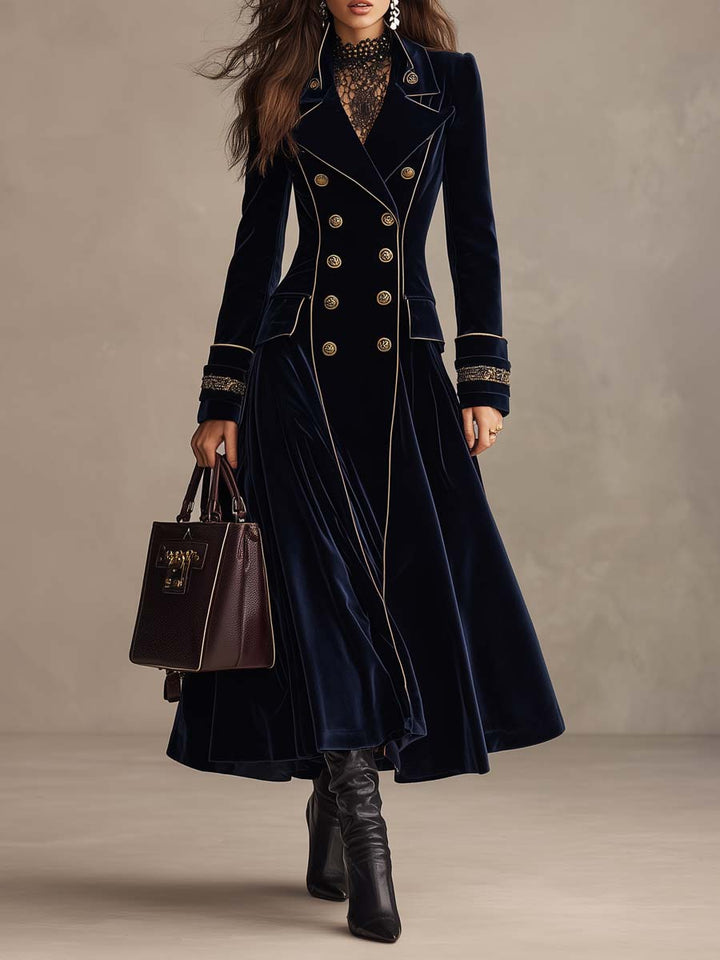 Cordelia | Velvet Double-Breasted Long Coat