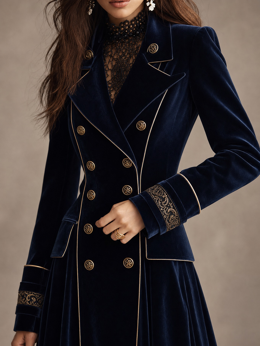 Cordelia | Velvet Double-Breasted Long Coat