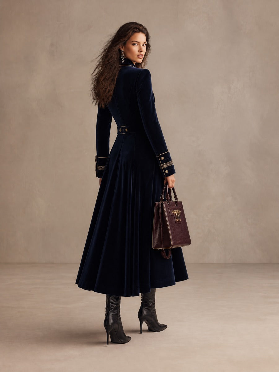 Cordelia | Velvet Double-Breasted Long Coat