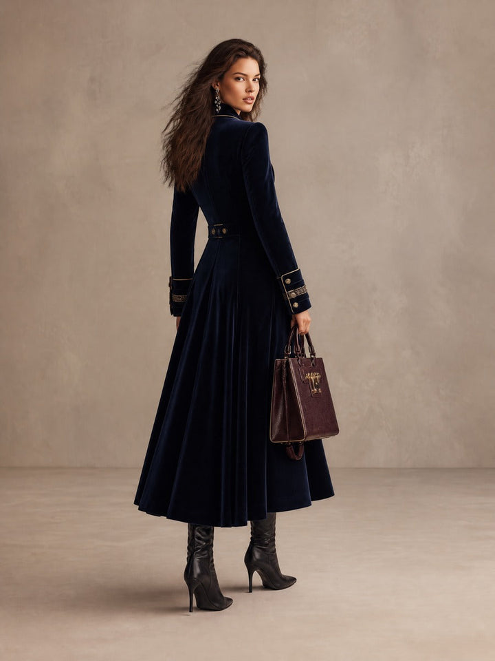 Cordelia | Velvet Double-Breasted Long Coat