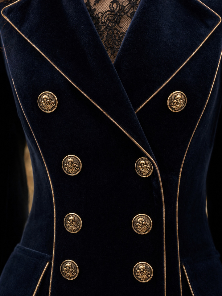 Cordelia | Velvet Double-Breasted Long Coat