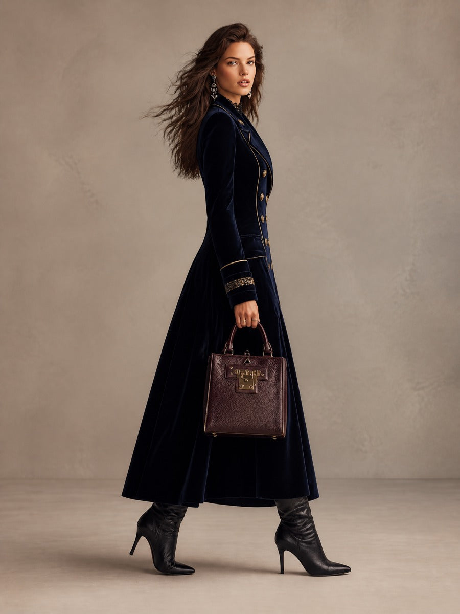 Cordelia | Velvet Double-Breasted Long Coat