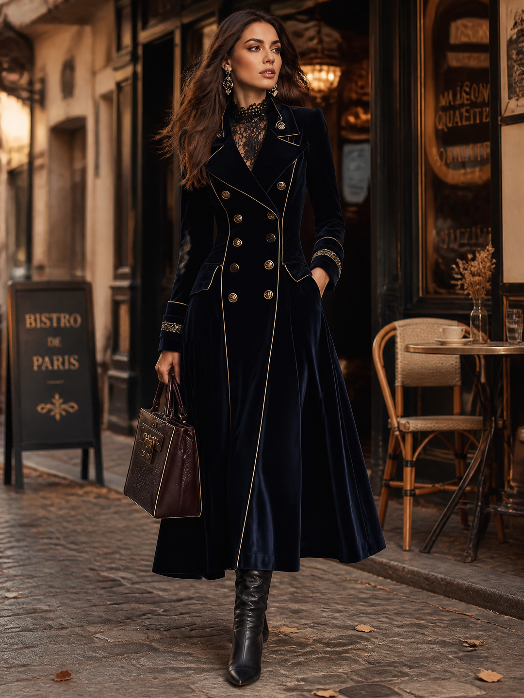 Cordelia | Velvet Double-Breasted Long Coat