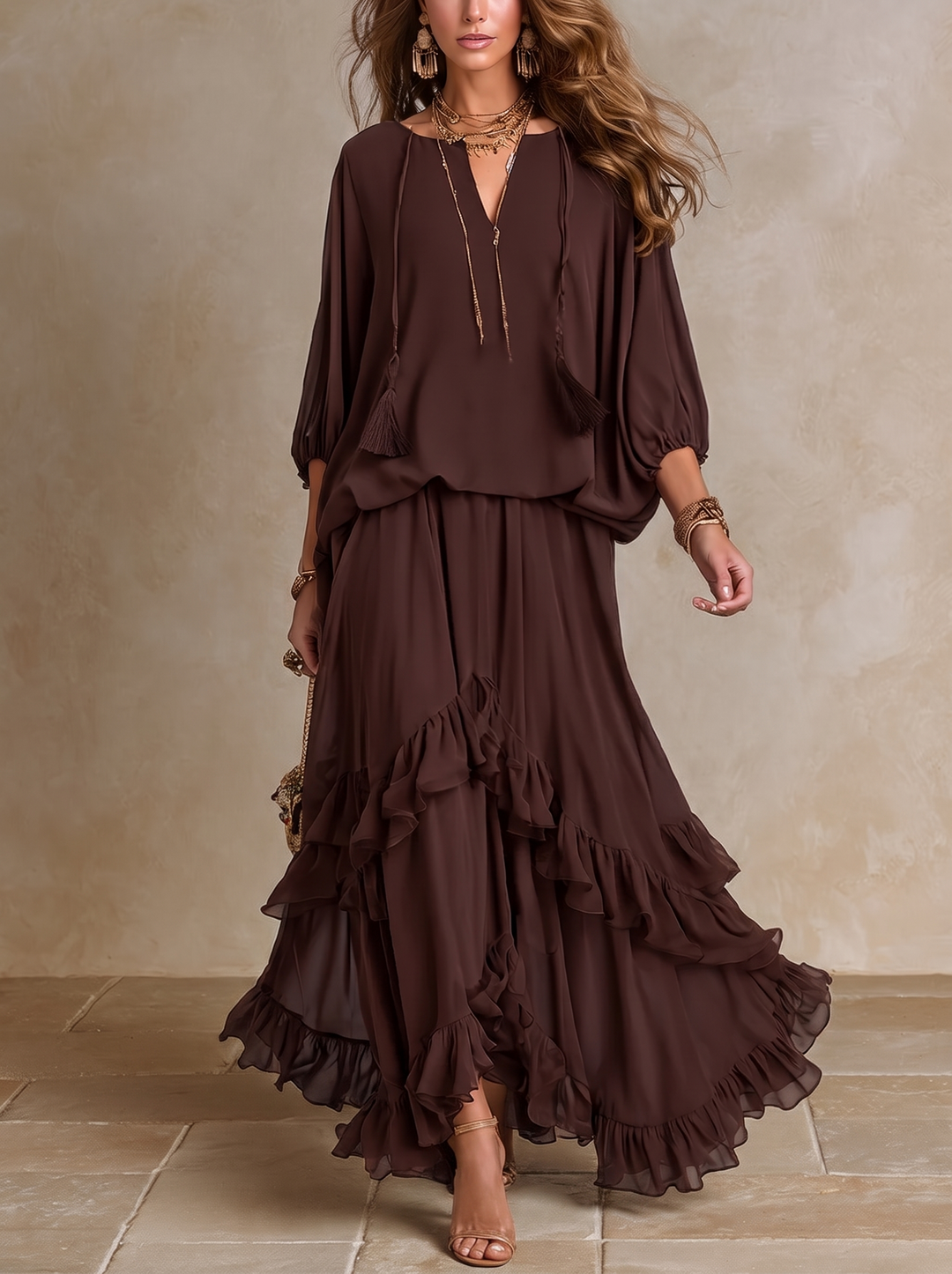 Dalila | Chiffon Top & Tiered Skirt Set