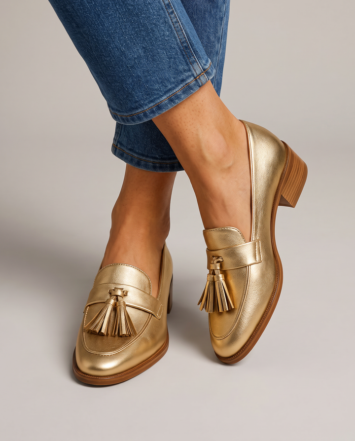 Dorotea Moccasin | Gold with Tassels