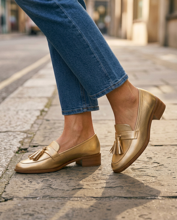 Dorotea Moccasin | Gold with Tassels