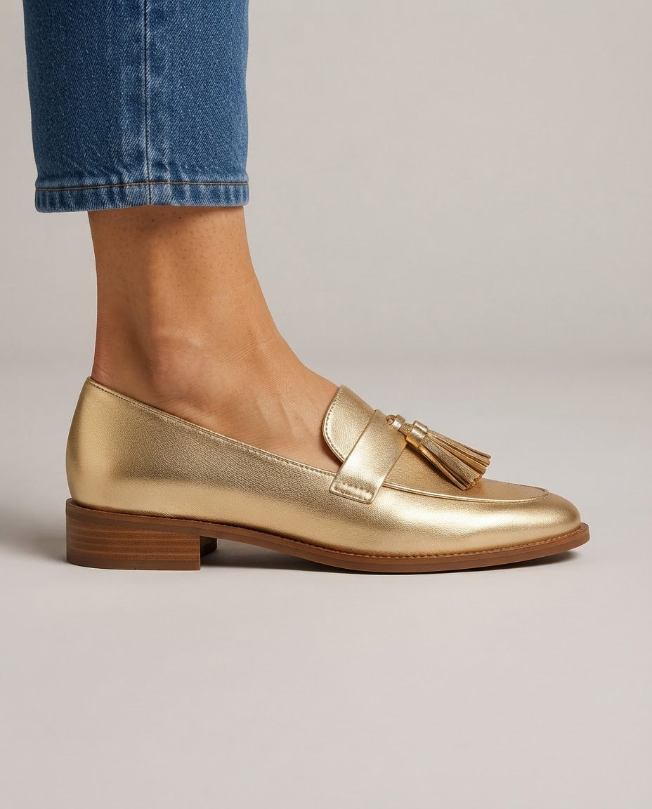 Dorotea Moccasin | Gold with Tassels