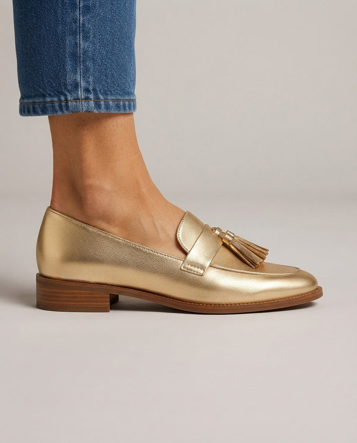 Dorotea Moccasin | Gold with Tassels