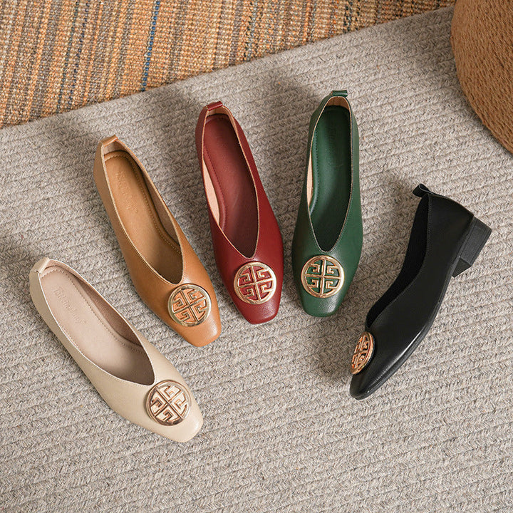 Elena | Leather Square-Toe Flats