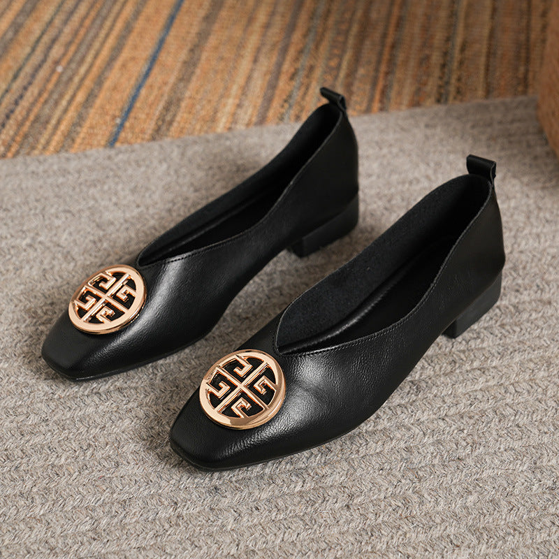 Elena | Leather Square-Toe Flats