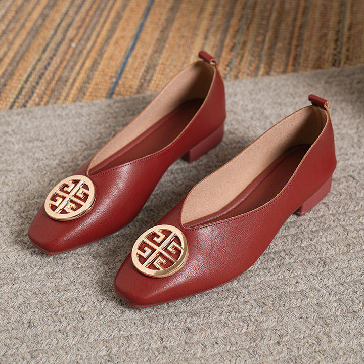 Elena | Leather Square-Toe Flats