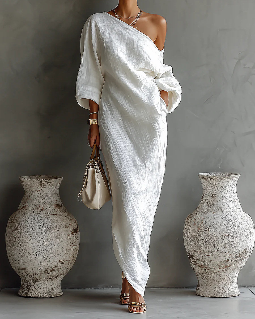 Elisa | Crinkle One-Shoulder Maxi Dress