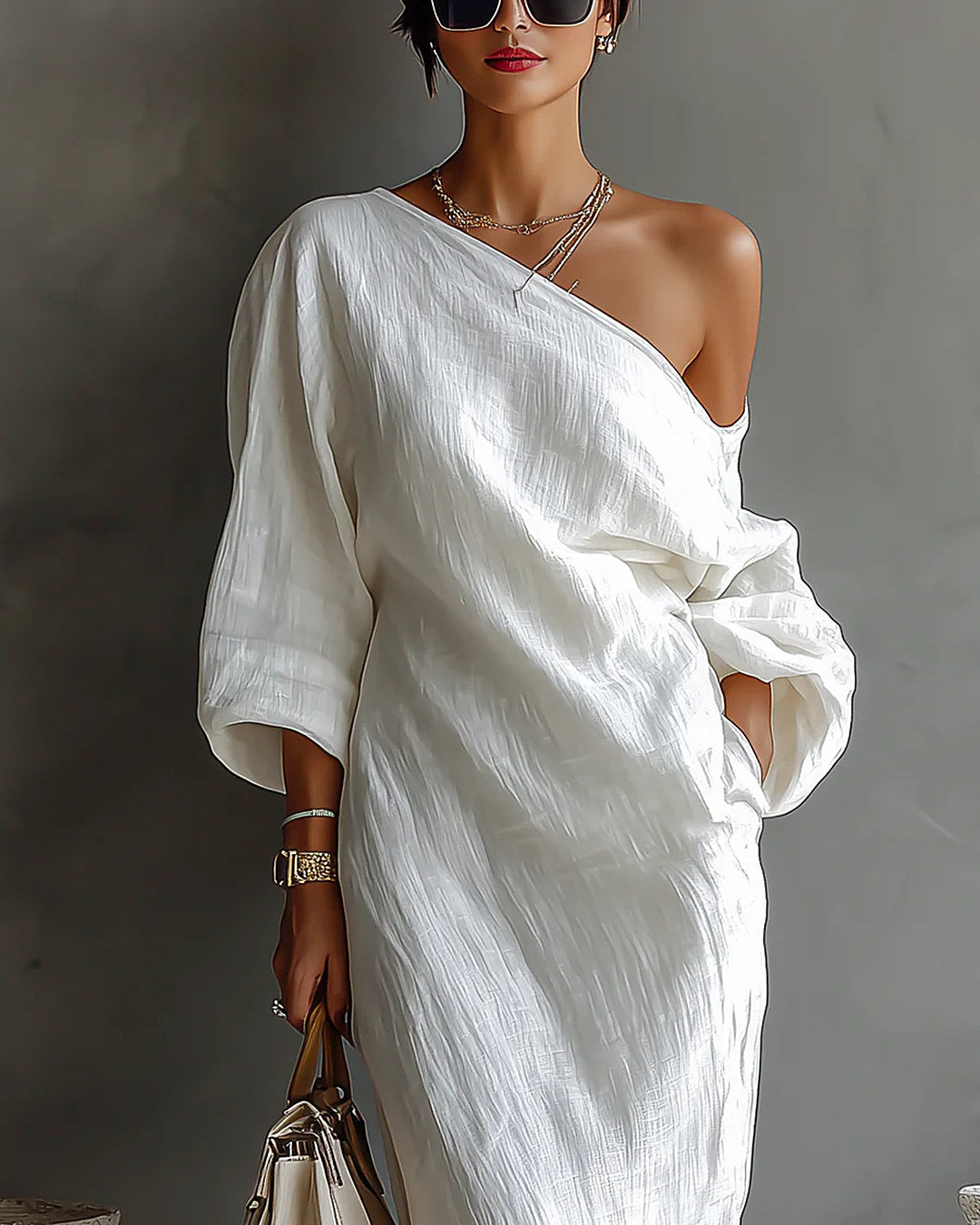 Elisa | Crinkle One-Shoulder Maxi Dress