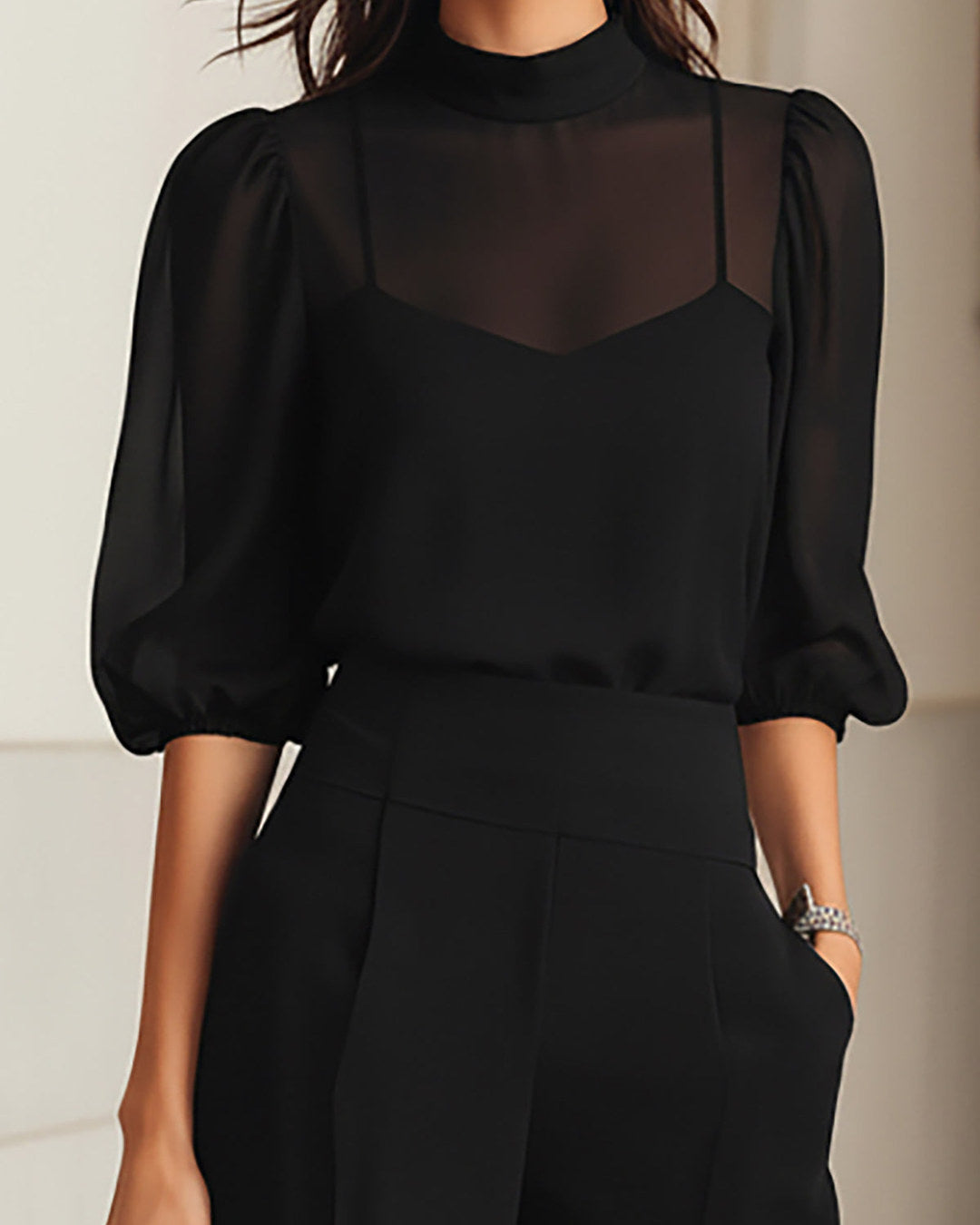Emma | Sheer Blouse & Wide-Leg Pant Set