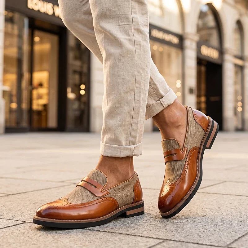 Everett | Leather Woven Brogue Loafers