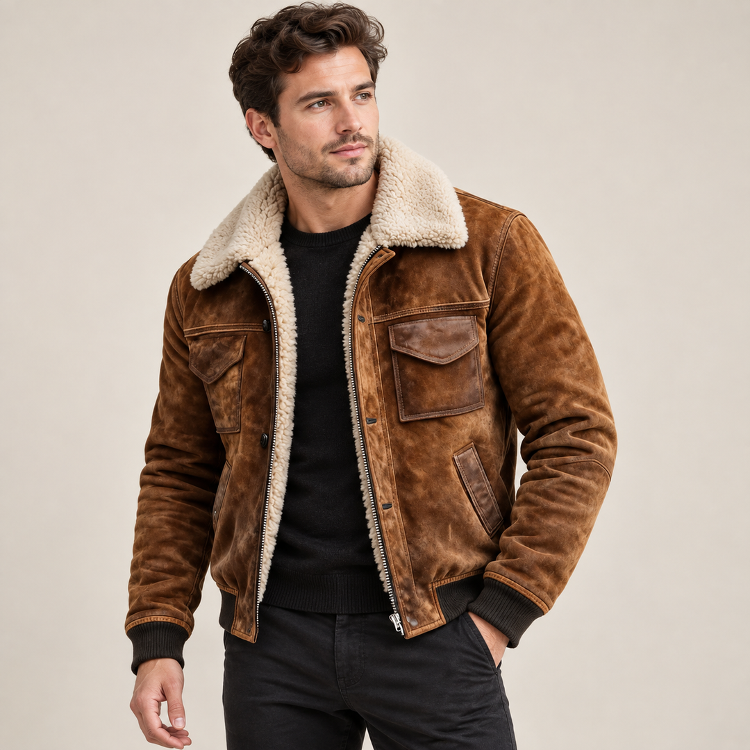 Everett | Suede Sherpa-Lined Bomber Jacket