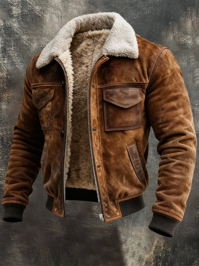 Everett | Suede Sherpa-Lined Bomber Jacket