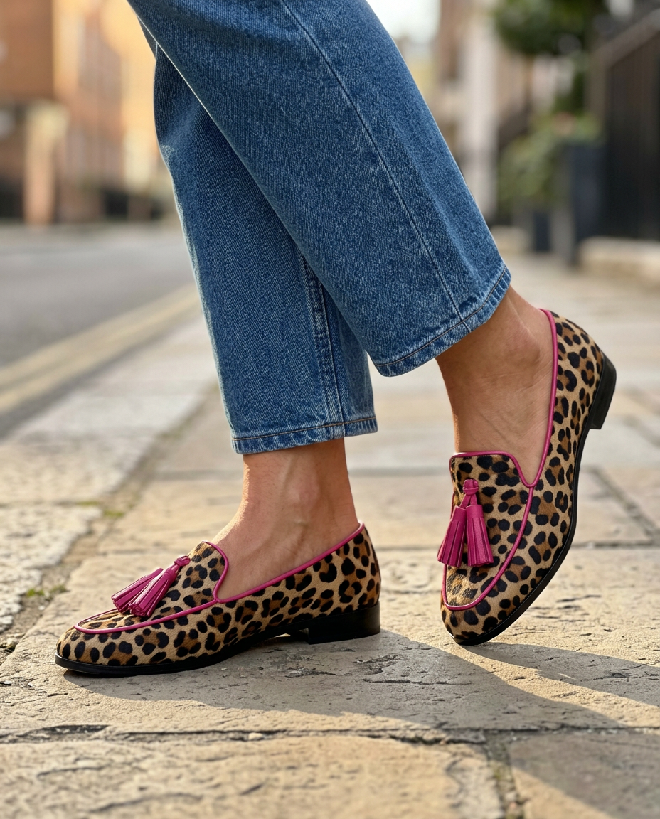 Fiamma Moccasin | Leopard Print with Fuchsia Trim and Tassels