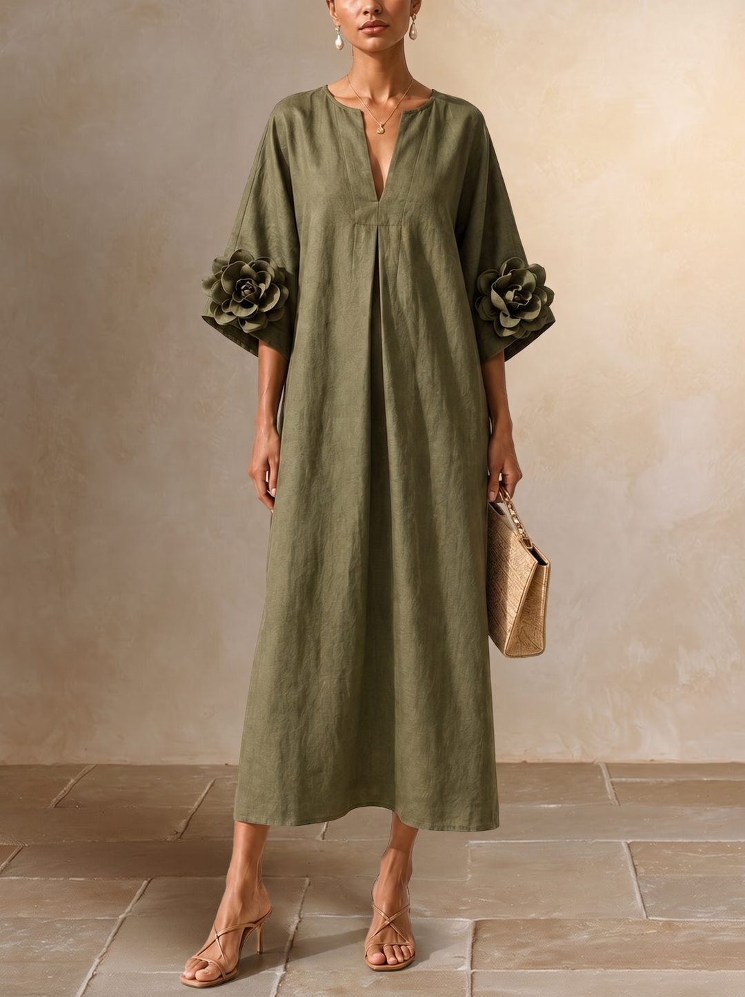 Floriana | Floral-Sleeve Midi Dress