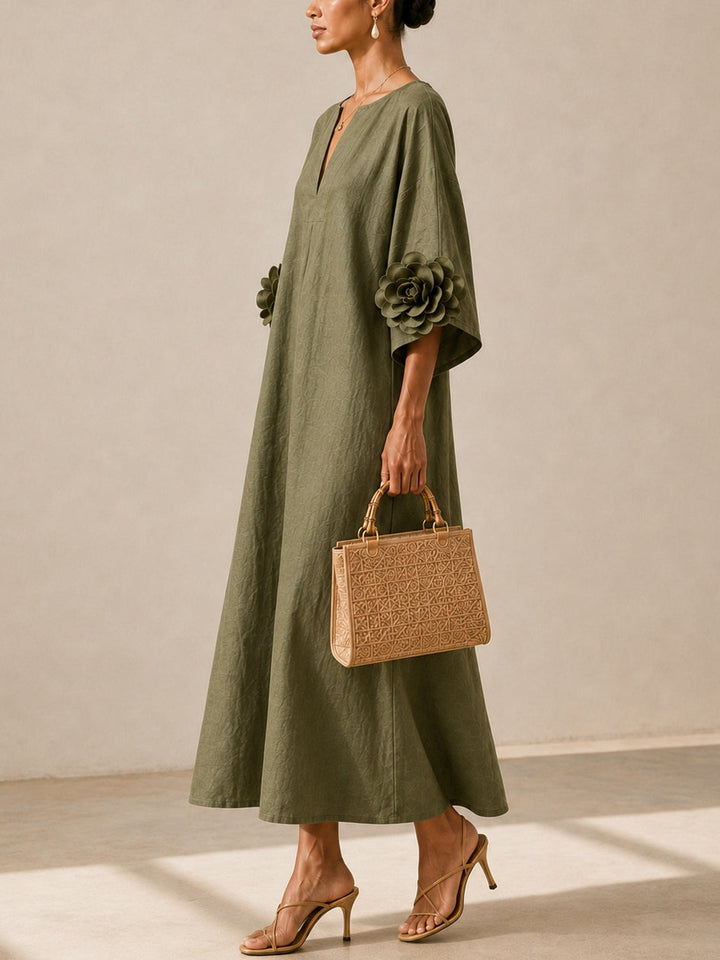 Floriana | Floral-Sleeve Midi Dress