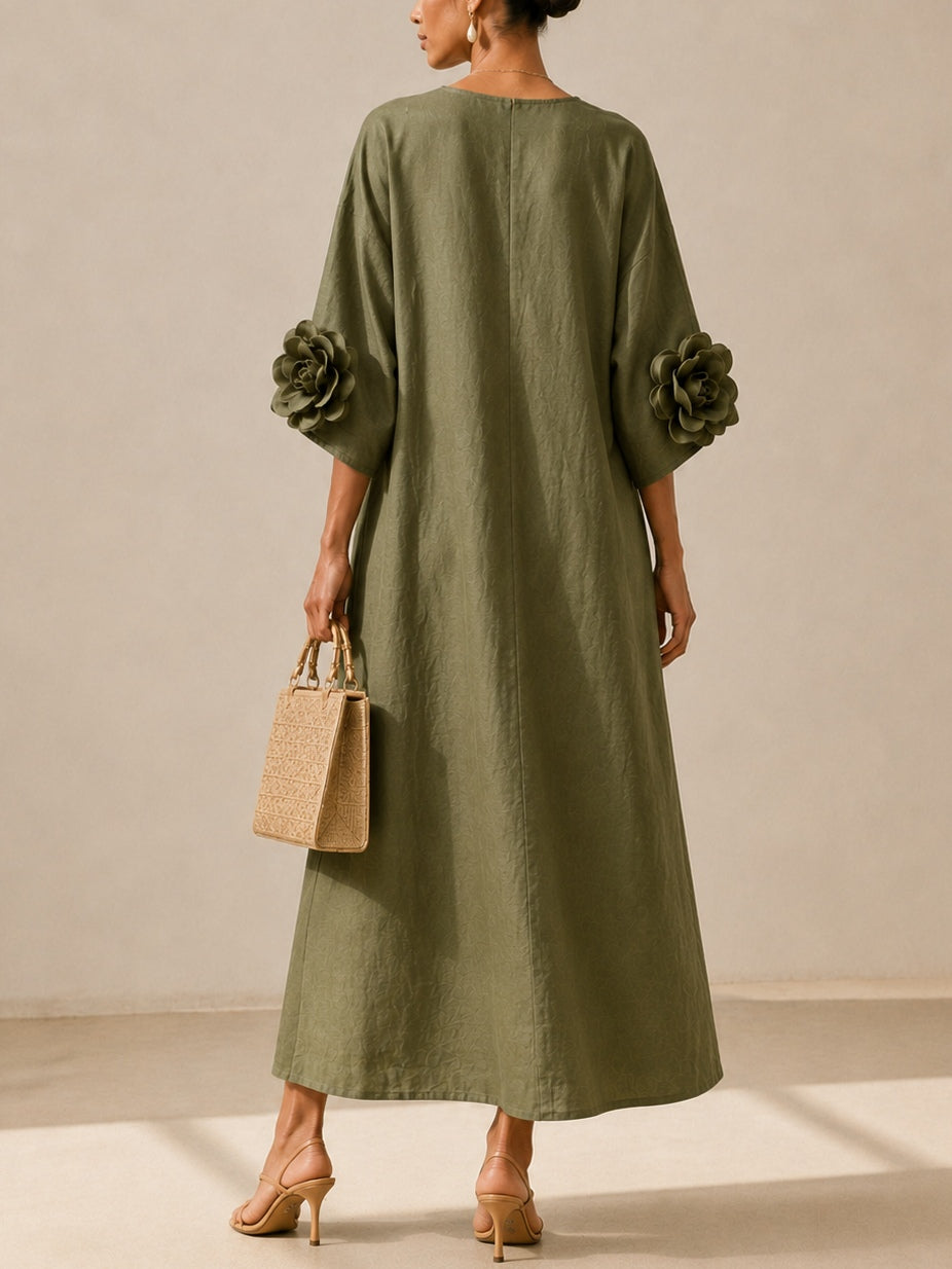 Floriana | Floral-Sleeve Midi Dress