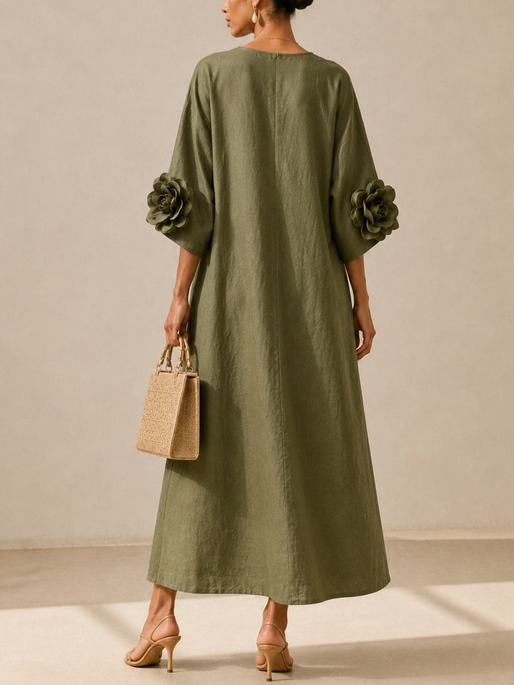 Floriana | Floral-Sleeve Midi Dress