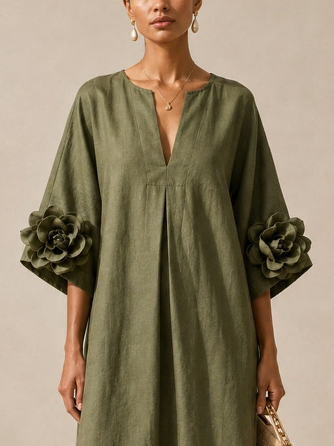 Floriana | Floral-Sleeve Midi Dress