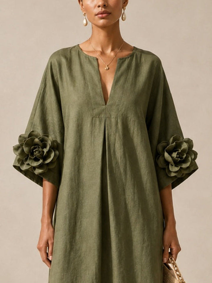 Floriana | Floral-Sleeve Midi Dress