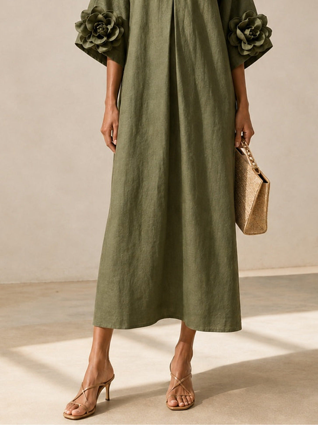 Floriana | Floral-Sleeve Midi Dress