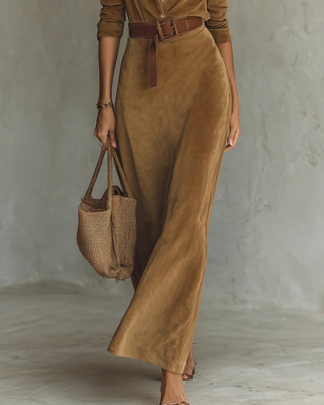 Giada | Suede-Look Maxi Shirt Dress