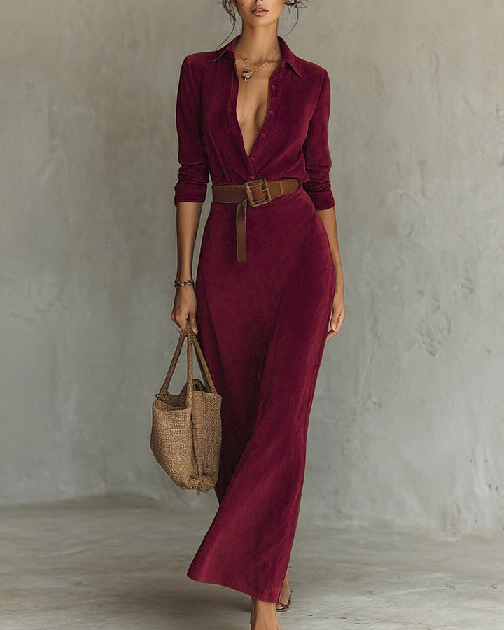 Giada | Suede-Look Maxi Shirt Dress