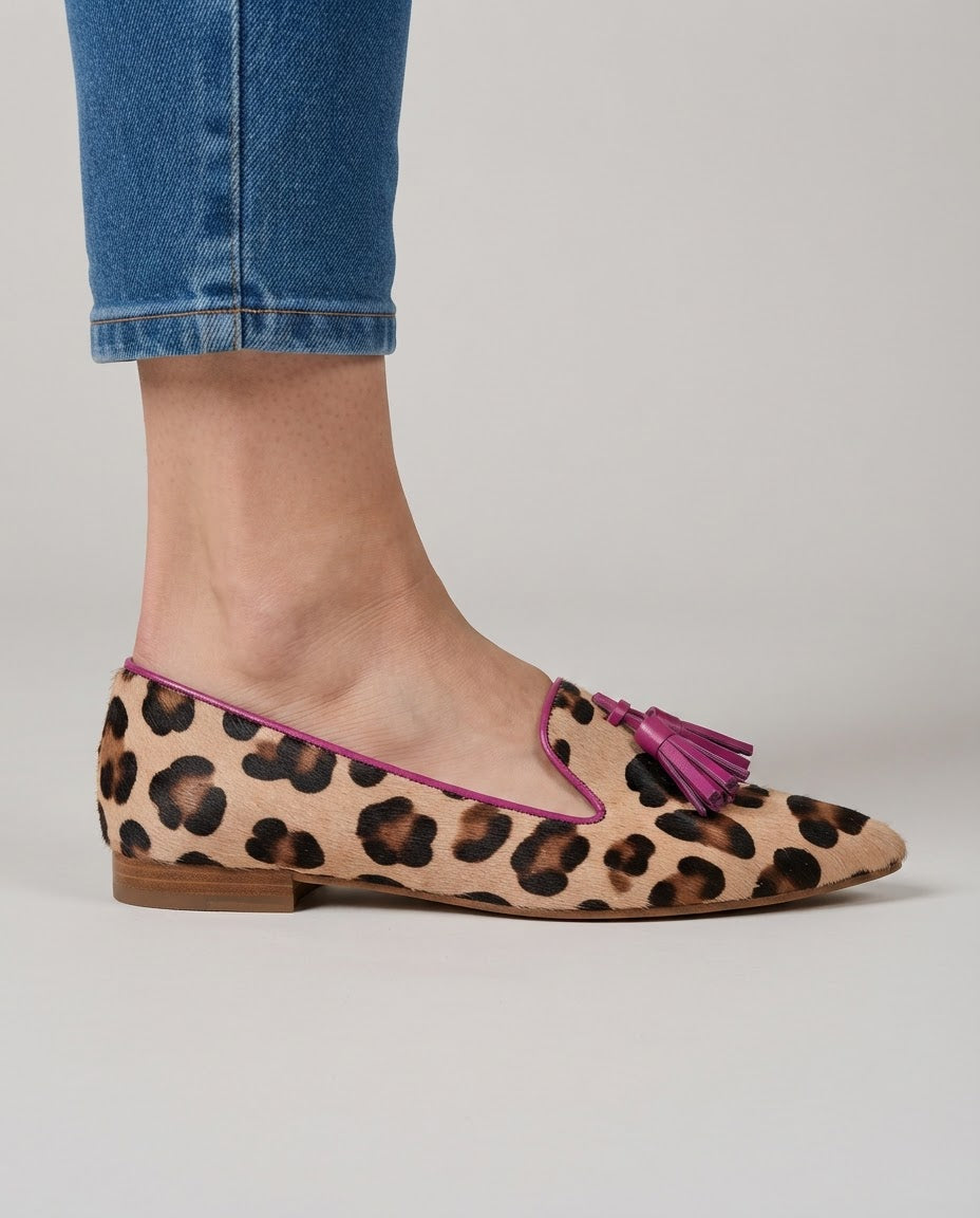 Ginevra Loafers | Leopard Print, Fuchsia Tassels